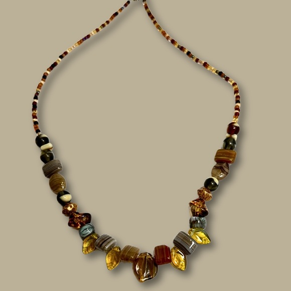 Beaded Stone Look Necklace Earthtone Colors - Picture 3 of 3